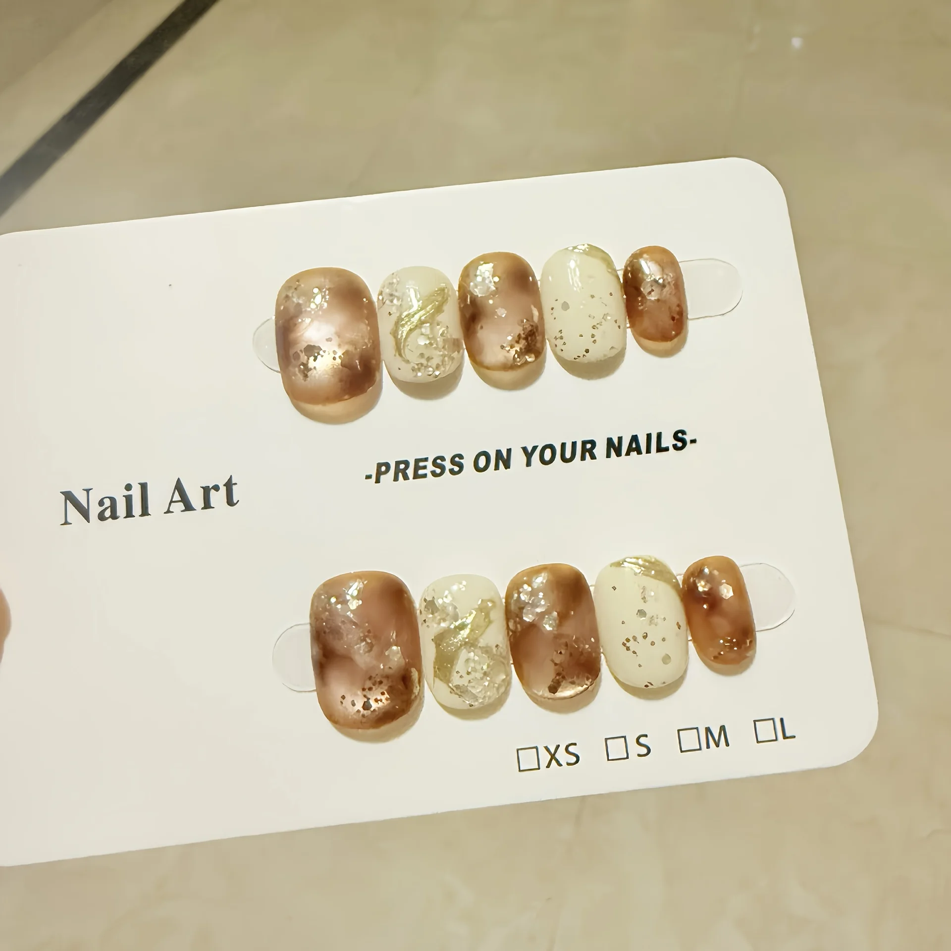 

10pcs Handmade Press on Nails Caramel Latte Smudge-Dye Cat's Eye Fake Nail for Women&Girl Short Detachable Wearable False Nail