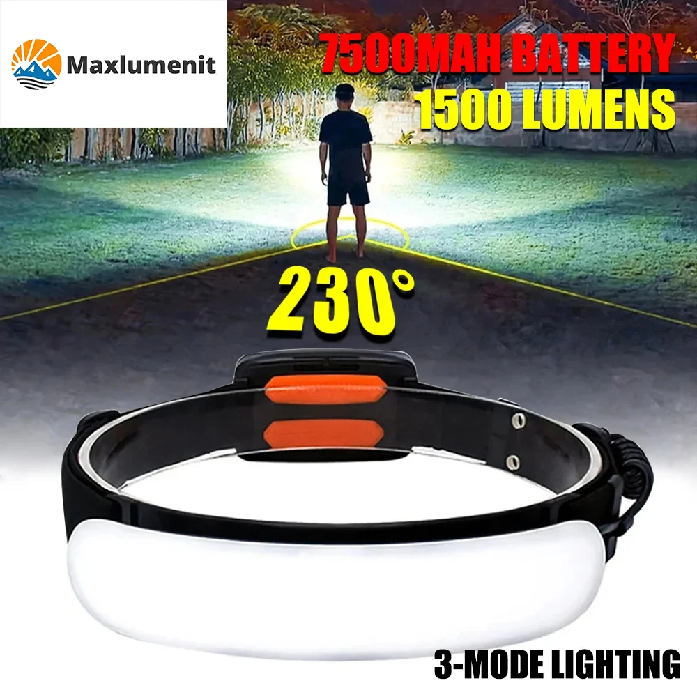 

1500LM High Power LED Headlamp COB Head Flashlight With 7500Mah Built-in Battery USB Rechargeable Fishing Camping Lantern Torch