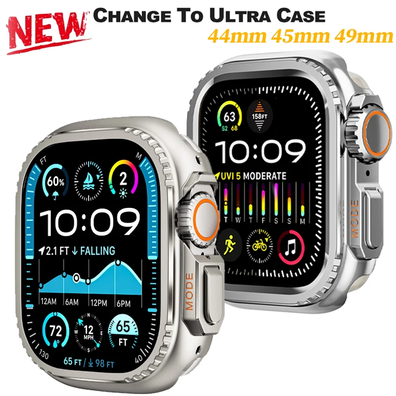 Metal Bumper Case For Apple Watch 45mm 44mm Protector Frame Cover For iWatch Series 9 8 7 6 5 4 SE Change To Ultra 3 2 49mm