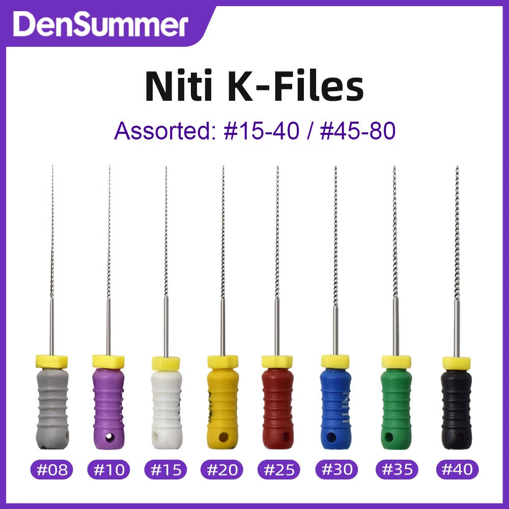 DenSummer 10 Boxes Endodontic Instruments Dental Files #15-40 NiTi-K File Thread Design 21/25mm Root Canal Nickel-titanium File