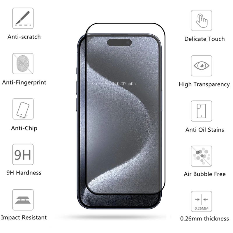 6-in-1 For iPhone 15 Pro Glass For iPhone 12 13 14 15 Plus Pro Max Full Cover 9H HD Screen Protector For iPhone 15 Pro Max Glass