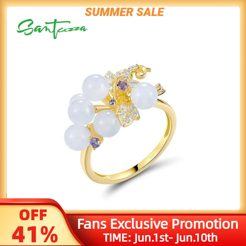 

SANTUZZA Genuine 925 Sterling Silver Rings For Women Sparkling Blue Lace Agate Purple Spinel Grapes Wedding Gifts Fine Jewelry