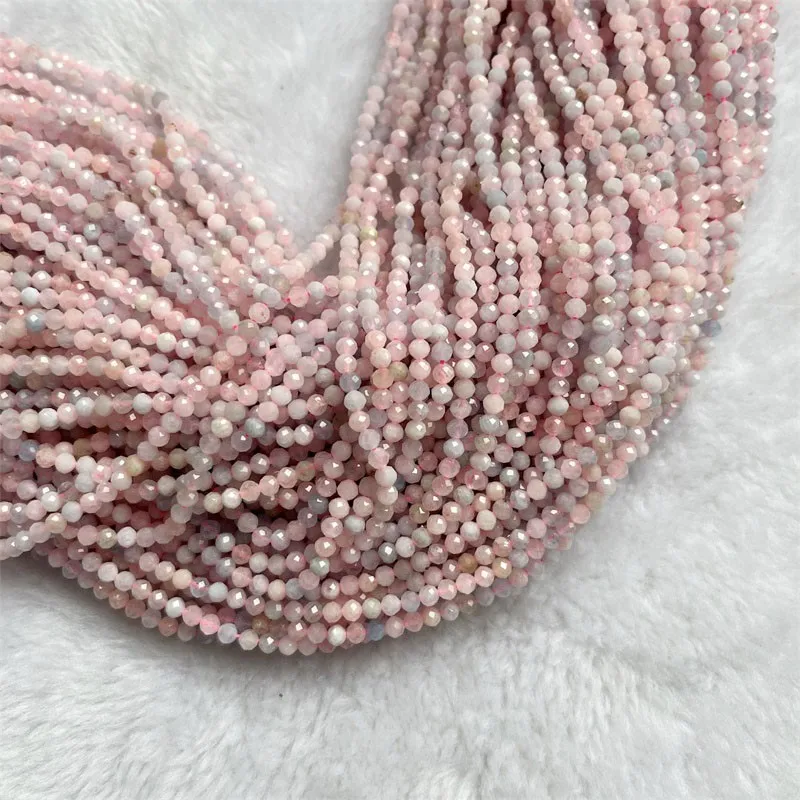 3MM Faceted Morganite Beads Small Size Tiny Undyed Organic Gem Gemstone Minerals Healing Power Natural Stone Jewelry DIY