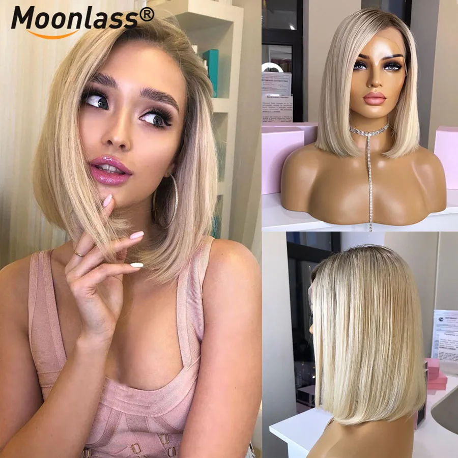 

Blonde Short Bob Human Hair Wig Straight Honey Blonde 13x6 Lace Front Wig 150% Density Preplucked Natural Hairline Remy Hair Wig