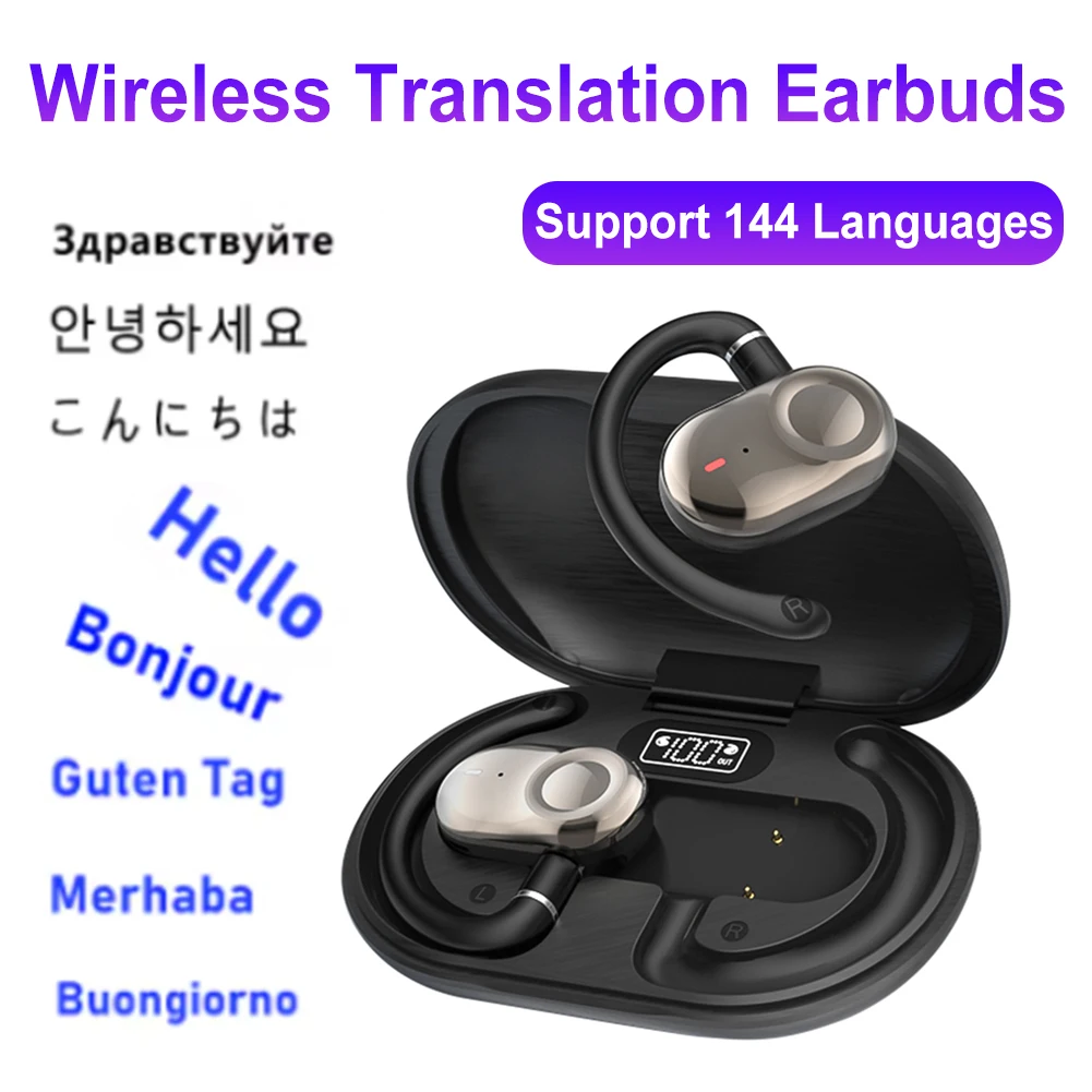 سماعات أذن JM18 AI مترجم 144 لغة سماعات أذن للترجمة الصوتية الذكية مع ترجمة التطبيق سماعة لاسلكية تعمل بالبلوتوث 5.4 سماعات