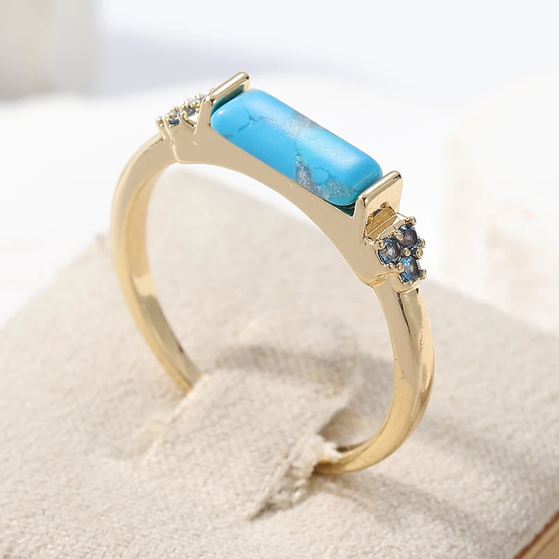 Vintage-Ring für Damen mit quadratischem, eingelegtem blauen Stein, ethnische Goldfarbe, handgeschnitzt, für den täglichen Gebrauch, Partyschmuck, Jahrestagsgeschenk – Detail 1