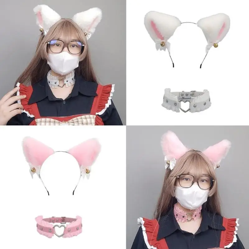 

49MF Ears Hair Bands Choker Necklace Necklace Cosplay Ears Headband