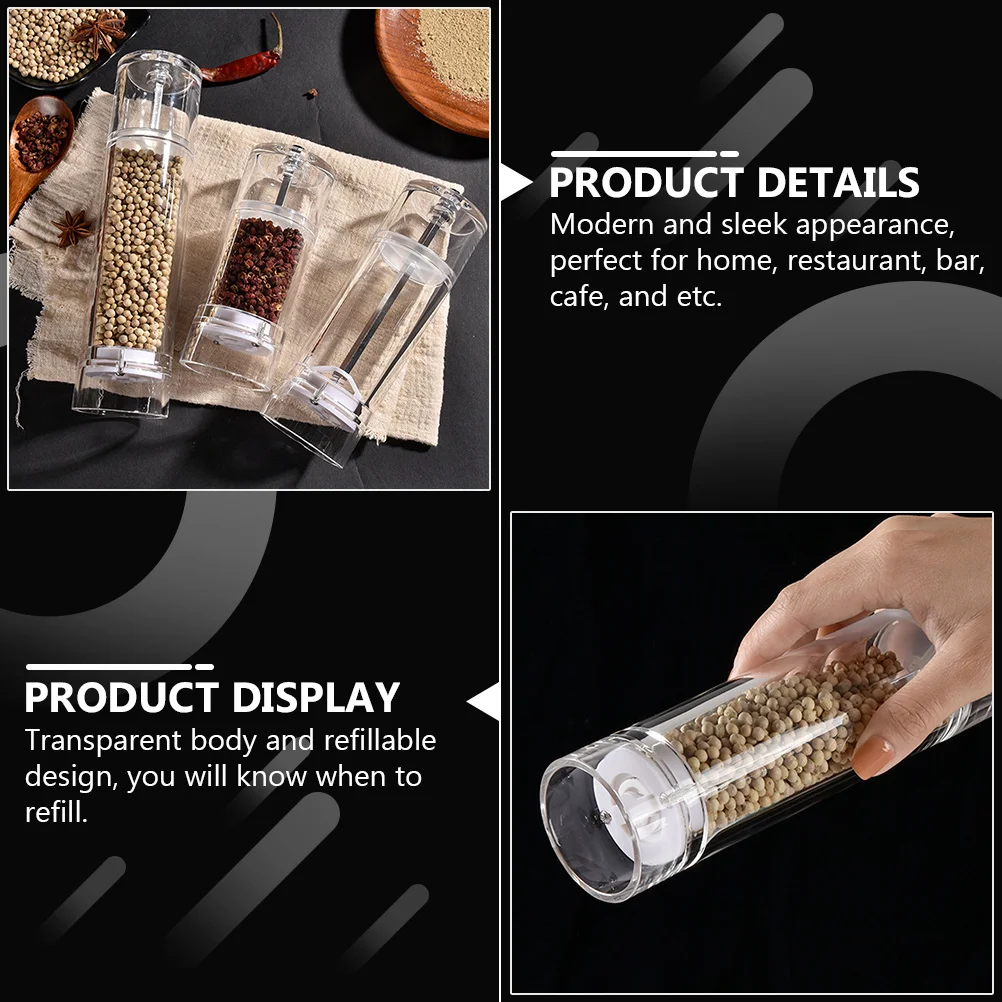 

Manual Transparent Pepper Grinder Adjustable Salt Mill Refillable Acrylic Spice Crusher for Home Restaurant Cafe Bar