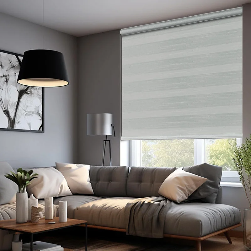 New Style Luxury Dual Layer Polyester Sun Shade Dust Resistant Spring Control Zebra Blinds For Office