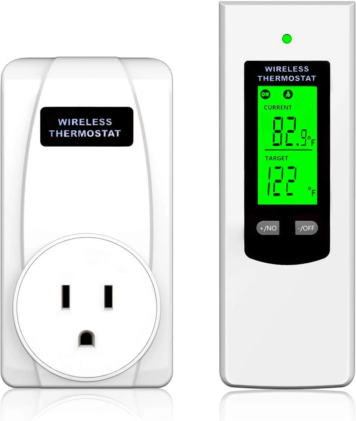 Wireless Plug in Thermostat Outlet, Electric Thermostat Controlled Outlet with Built-in Temperature Sensor Remote Control White