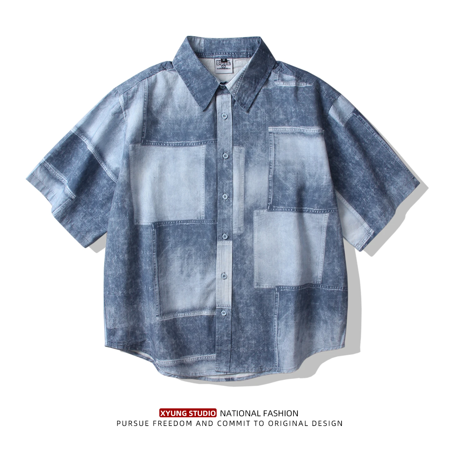 

Летняя повседневная свободная джинсовая рубашка с принтом, мужская открытая рубашка-кардиган из дышащего хлопка