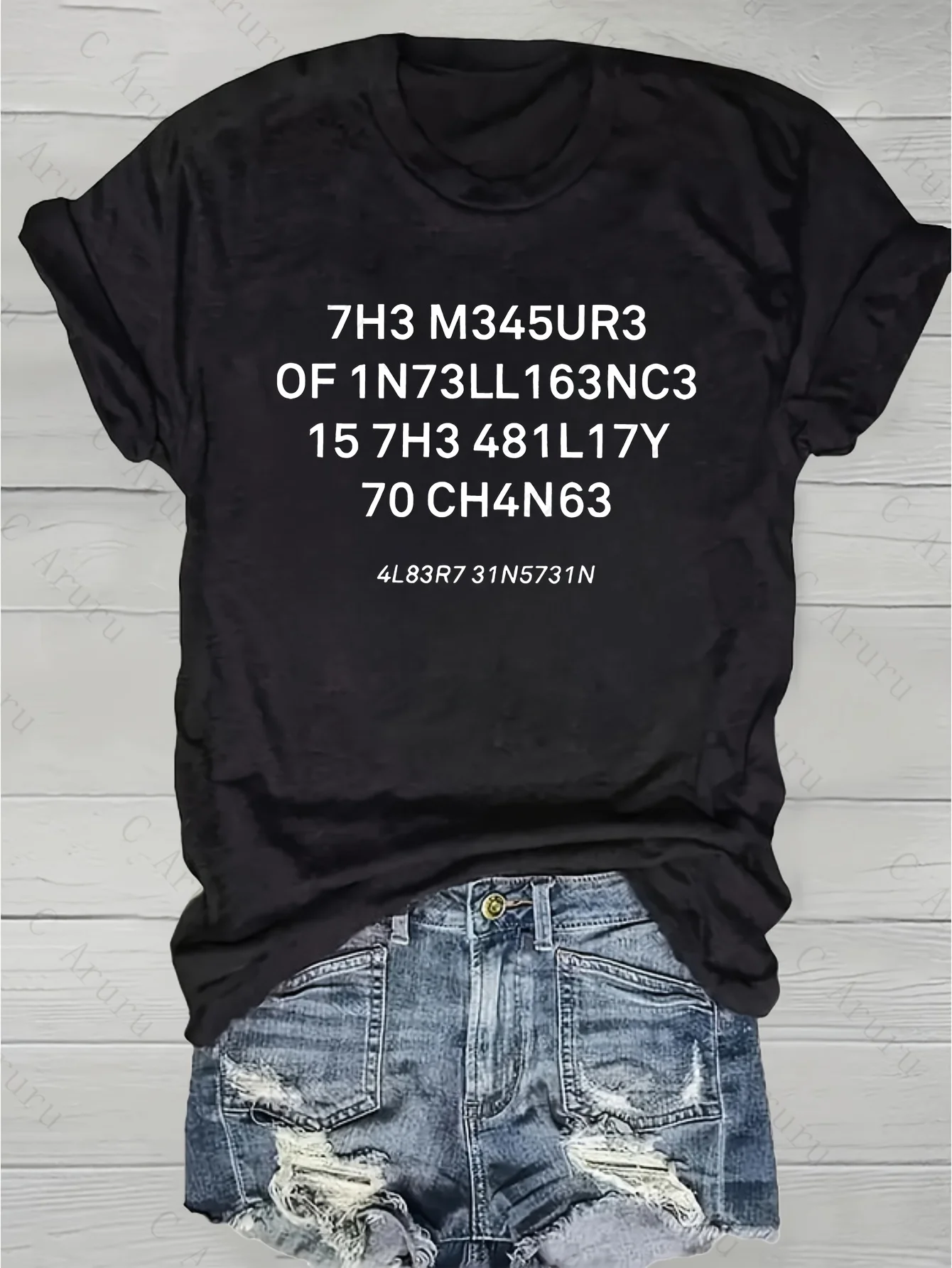 Leet Code Quote Women's Tee - Funny Numeric Letter Print Black Top view 4