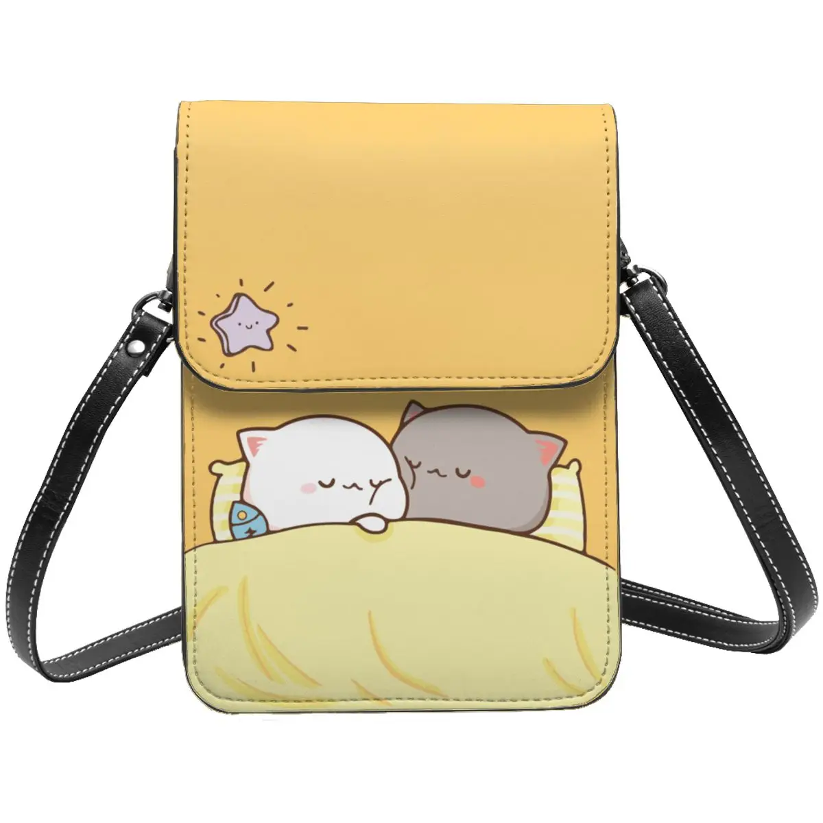 Peach And Goma Mochi Cat Sleeping Leather Cell Phone Purse Accessories Trend Female Crossbody Bag Card Holder Durable