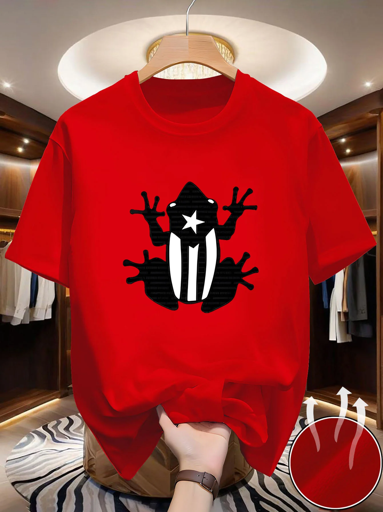 Single men's round-neck short-sleeved T-shirt - Non-staining, fashionable, high-quality, smooth, breathable fiber, elastic, brea