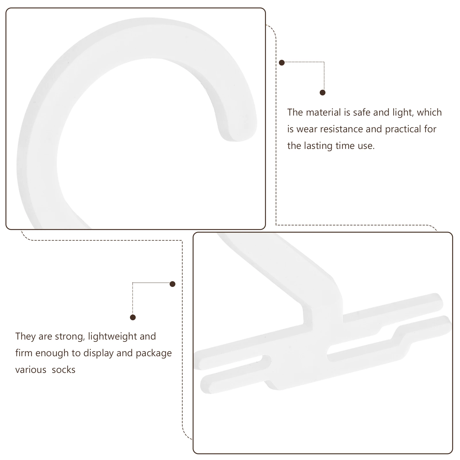 

50pcs Sock Hooks Hangers Small Size Lightweight Packaging Supplies Plastic Bags White Display Scarf Firm Durability Portable