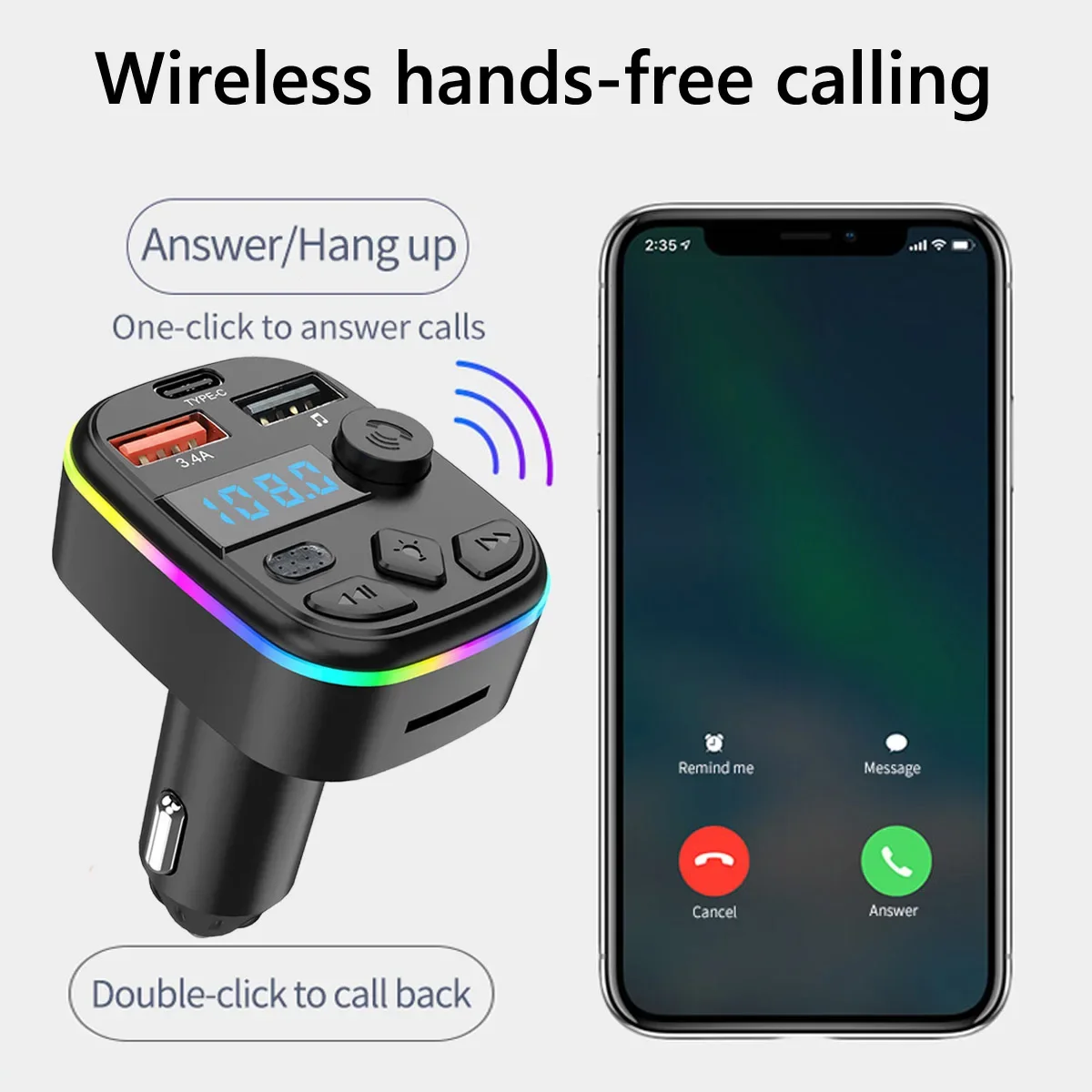 Supporto trasmettitore FM TF Card U Disk lettore MP3 per auto Dual USB Type C caricabatteria da auto ricarica del telefono cellulare Kit per auto