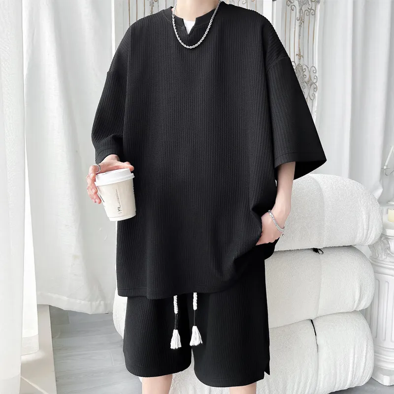 

Мужской повседневный спортивный костюм-двойка: модный комплект для улицы, футболка и шорты, одежда для кемпинга, пляжные брюки, новая пляжная одежда