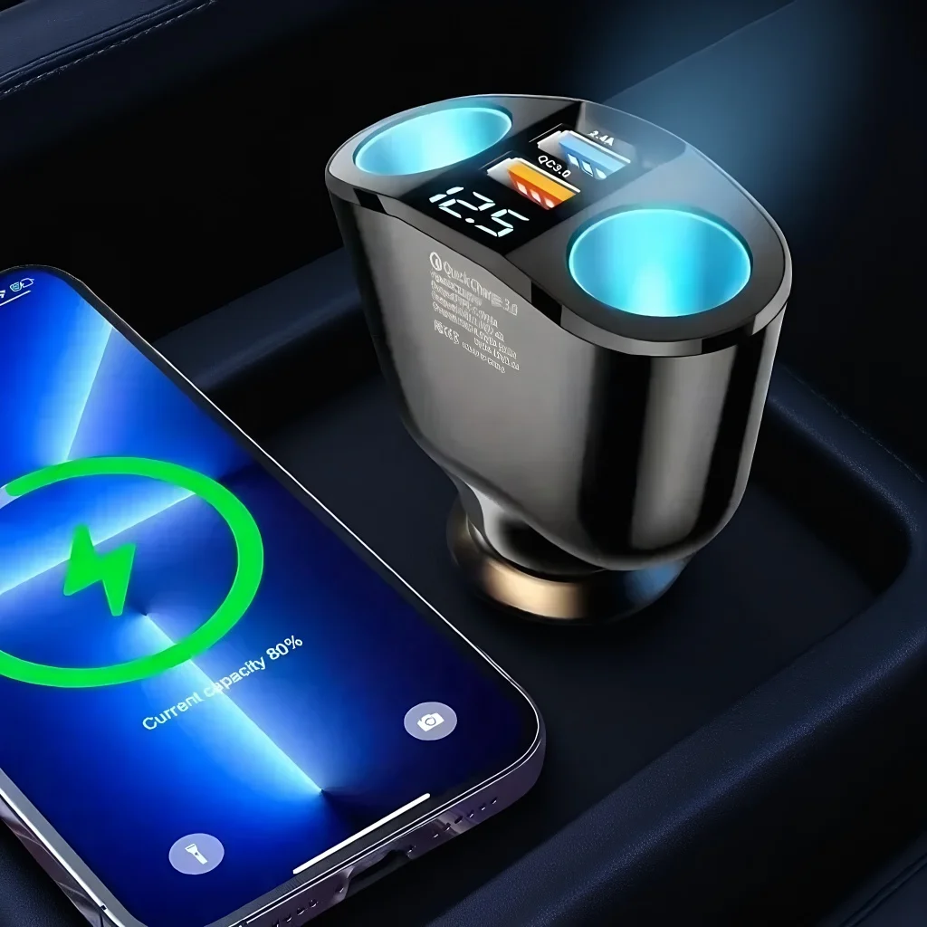 

Автомобильное зарядное устройство с двумя портами USB — сверхбыстрая зарядка мощностью 120 Вт и 360° ° Вращение