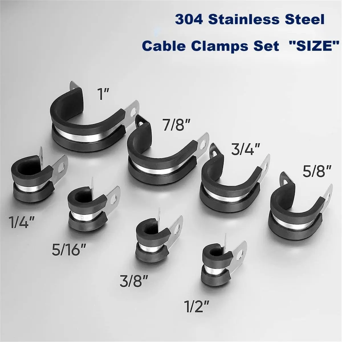 68PCS Cable Clamp Assortment Kit, 304 Stainless Steel Cushion Pipe Clamps 1/4'' 5/16'' 3/8'' 1/2'' 5/8'' 3/4'' 7/8'' 1''