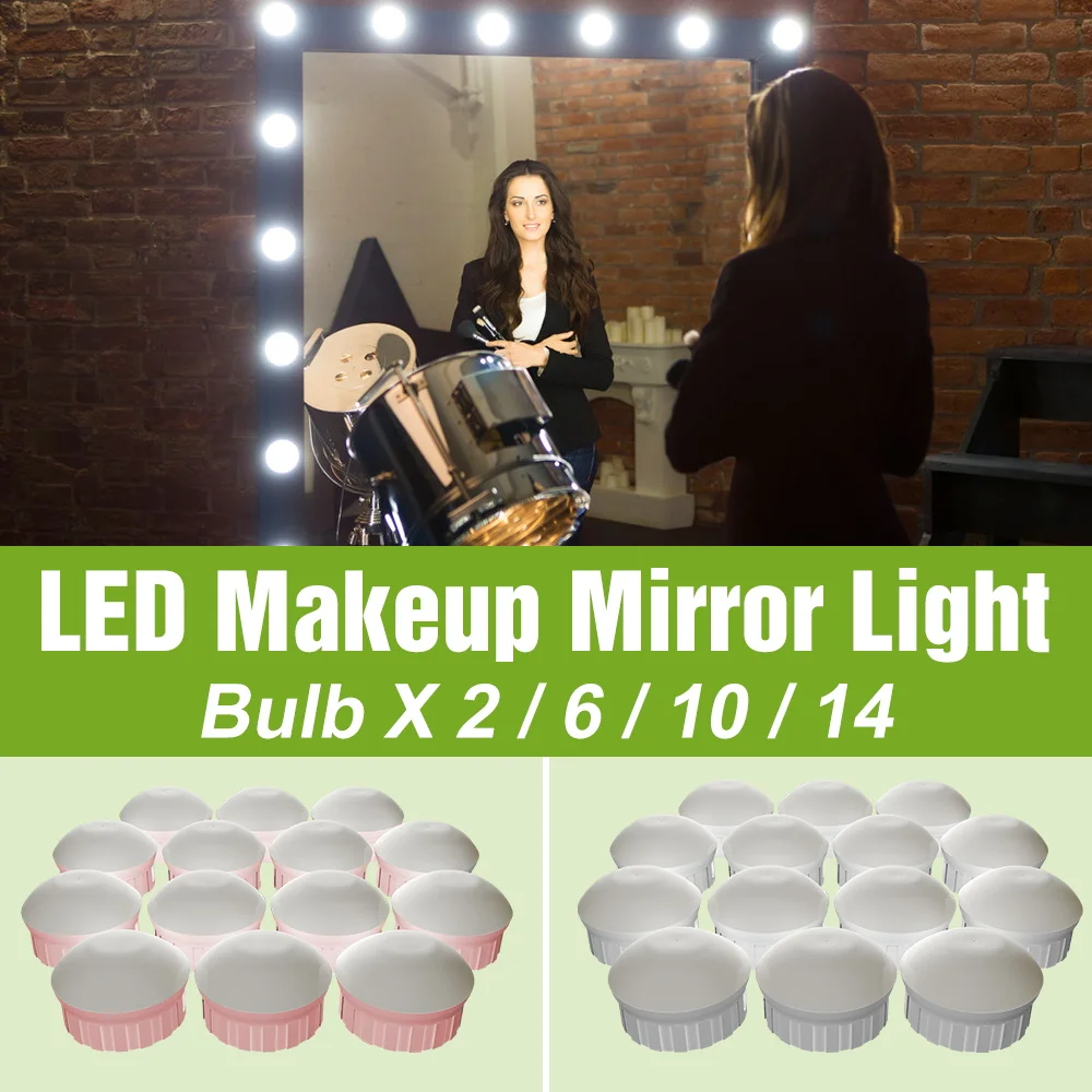 

Светодиодная лампа для зеркала для макияжа 5В, USB-светильник для туалетного столика с регулировкой яркости, для ванной комнаты и спальни, белый/розовый