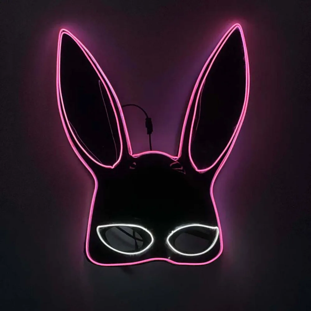 Glowing El Bunny Mask Masque Masquerade Led Rabbit Mask Night Club Female Mask For Birthday Wedding Party