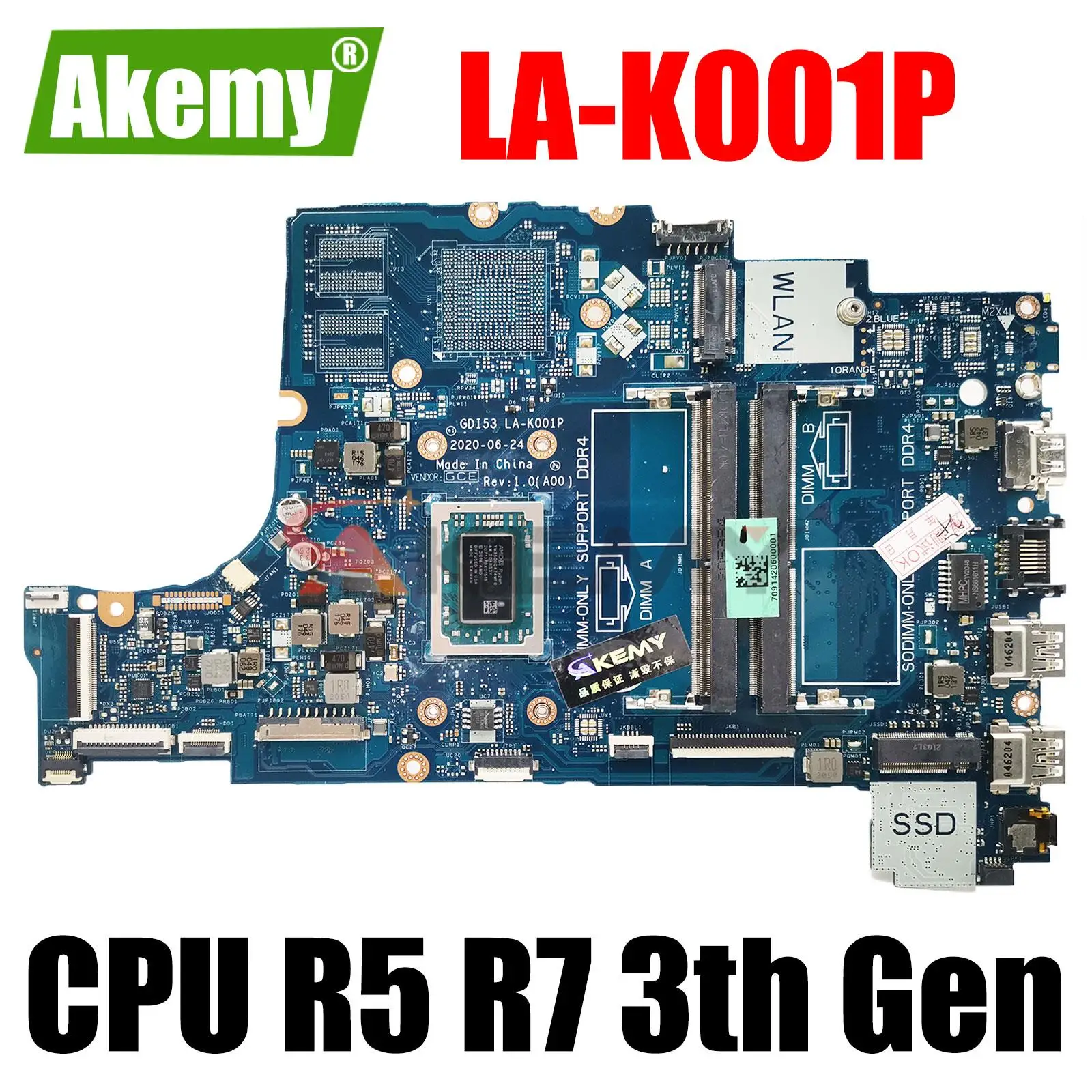 

GDI53 LA-K001P for Dell Inspiron 15 3501 Laptop Motherboard CPU:R5-3500U R7-3700U CN-0GWD64 0DRFWY 100% Test OK