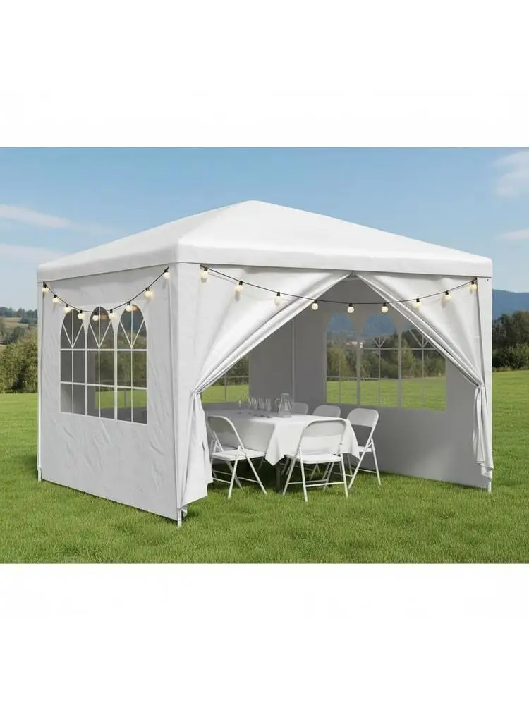 Feesttent 3x3m Wit - Polyethyleen partytent, UV- en waterbestendig, met zijpanelen en ritssluiting - afbeelding 2