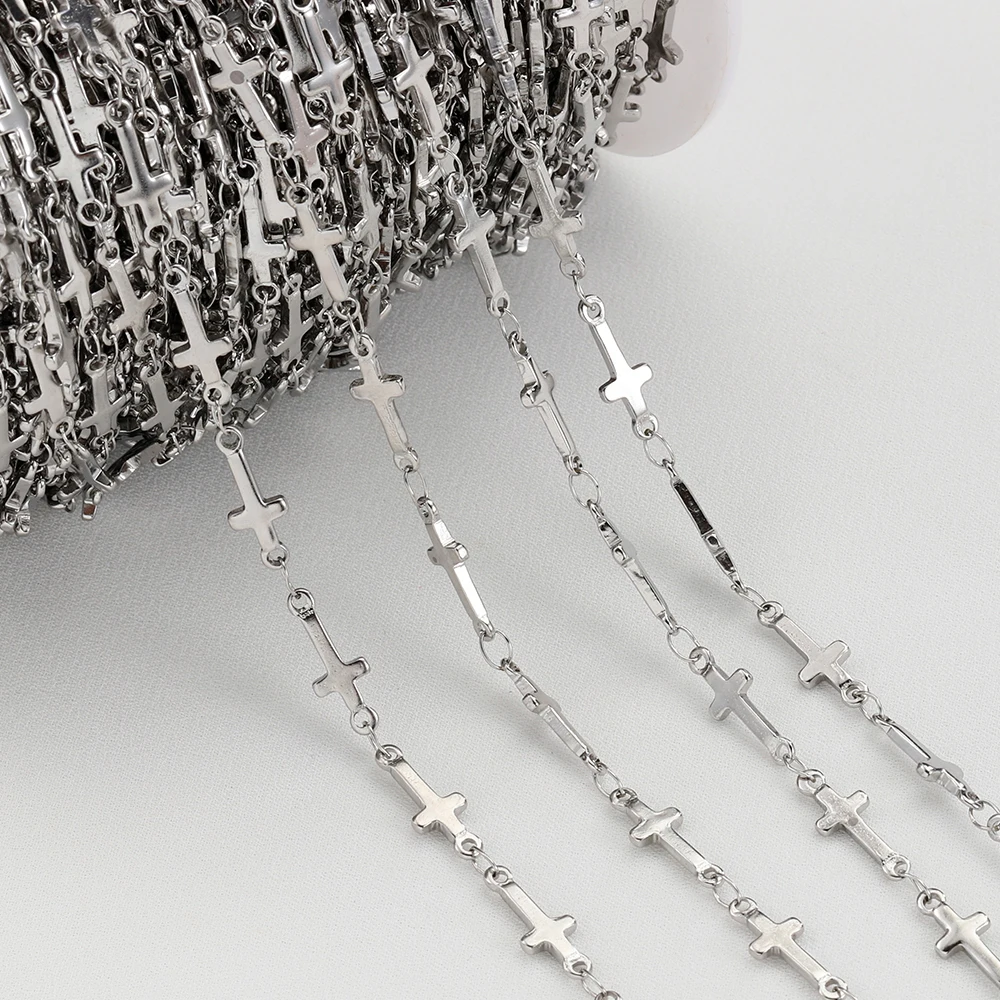 2meters 1meter Stainless Steel Cross Connectors Beaded Chains for Jewelry Making DIY Necklace Bracelet Findings Wholesale