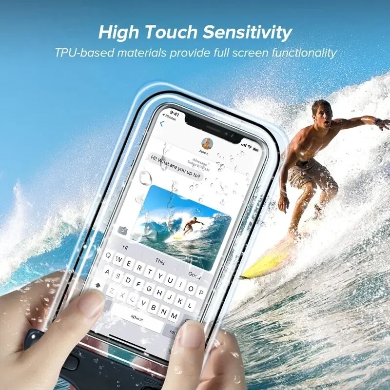 جراب هاتف مقاوم للماء، حقيبة مقاومة للماء للسباحة، غطاء حماية عالمي تحت الماء لهاتف iPhone Samsung أقل من 6.7 بوصة