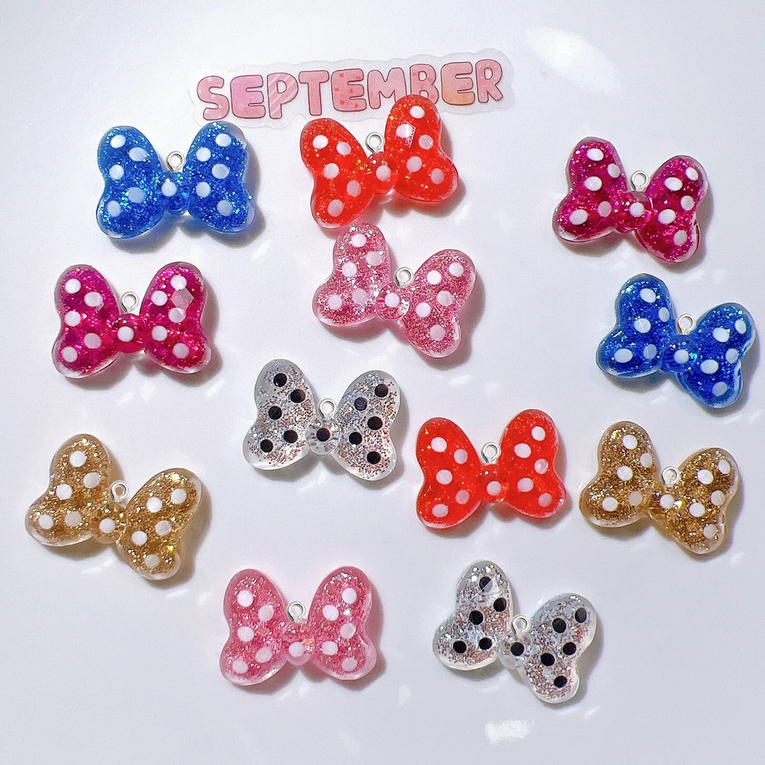 10Pcs Fashion Glitter Princess Bowknot Resin Charms DIY Jewelry Accessories Earrings Necklace Keychain Craft Material Pendant