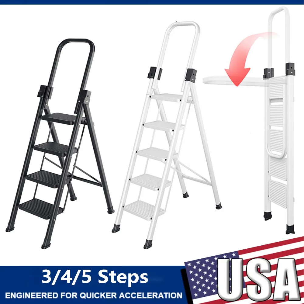 

Folding 3/4/5 Step Ladder Portable Ladder Multi-Purpose Home Kitchen Heavy Sturdy Anti-Slip 17/20cm Wide Carbon Steel Step Stool