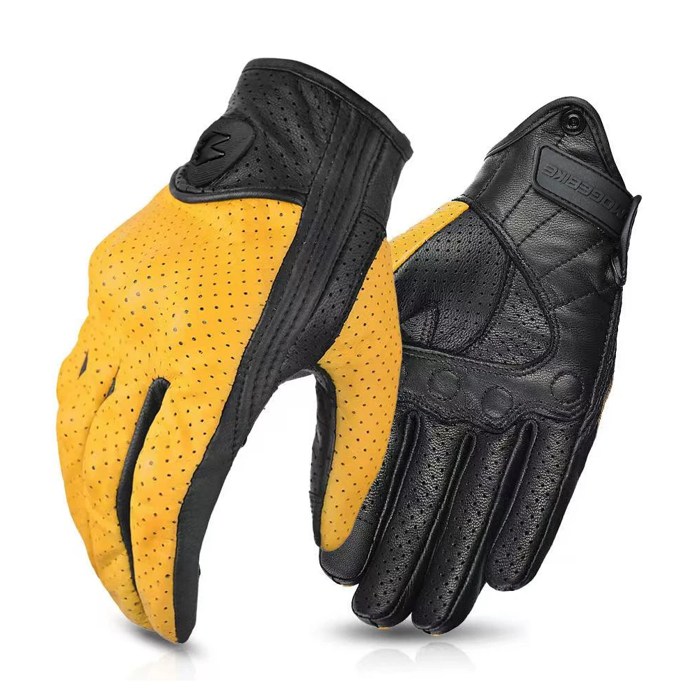 Retro Yellow Leather Motorcycle Gloves Men Women Moto Leather Cycling Winter Glove Motorbike Motorcross Gloves Touch Screen