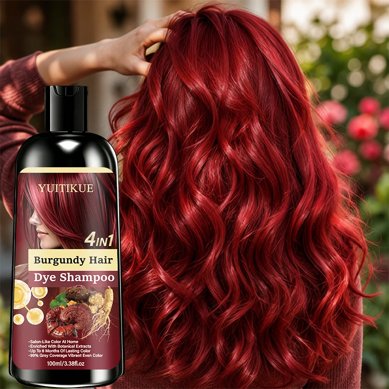 100ml 4 In 1 Burgundy Hair Color Shampoo Plant Extract Cover Gray Hair Easy Use Long Lasting Home Hair Dye Shampoo