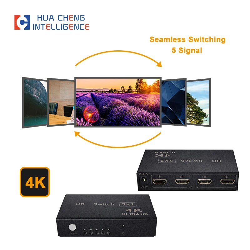 AMS-H5S1(MINI) Video Switch 5 in 1 Out Switcher Box 4k Selector Box Support 1080p IR Remote Control For Switcher