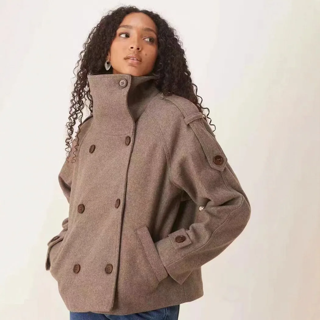 

Zekye Woman Clothing Woolen Jacket Stand-up Collar Double-breasted Temperament Commuter Jacket Woman Winter Coats Outerwears