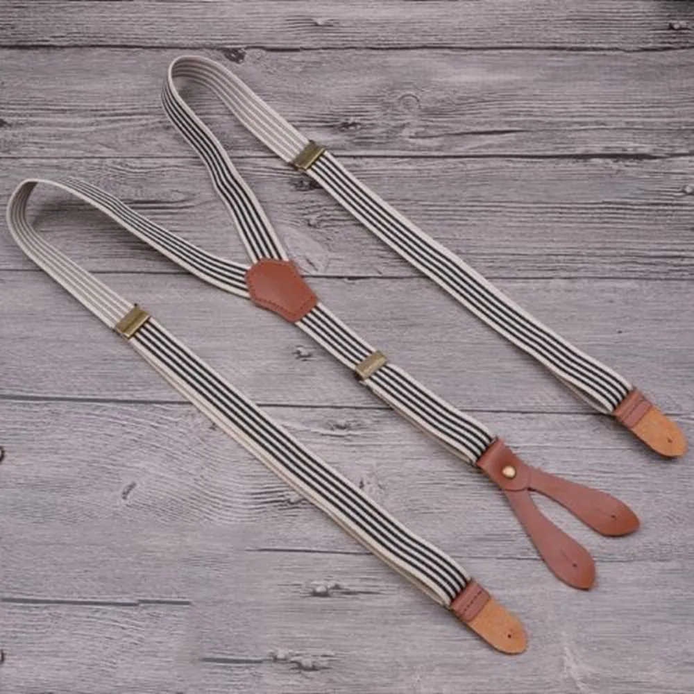 

Y-Shaped Button Shoulder Straps Adjustable Elasticity Elastic Drawstring Leather Stripe Pattern Suspender Pans Strap
