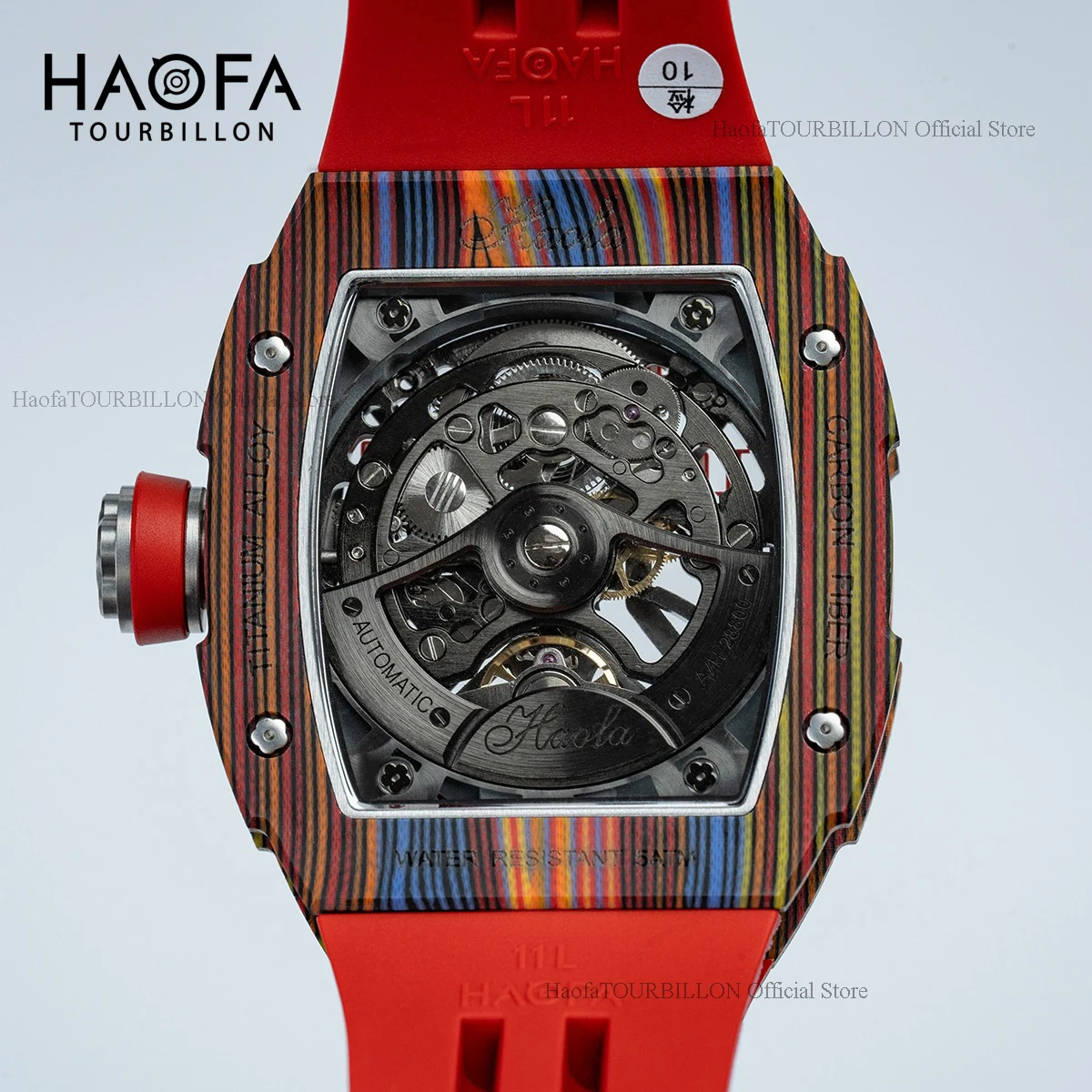 Haofa Carbon Fiber Front Bezel Automatic Watch for Men Sapphire Luminous Colorful Skeleton Mechanical Watch Man Waterproof 1975