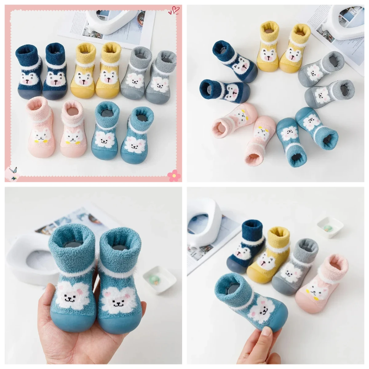 

Осенне-зимние детские утолщенные нескользящие напольные туфли и носки, бархатные коралловые детские домашние туфли на мягкой подошве для малышей