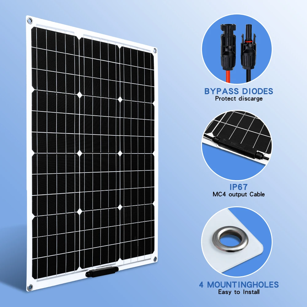 18V 100W Flexible Solar Panels 300W Waterproof Monocrystalline Solar Panel Camping RV Home Charge 12V