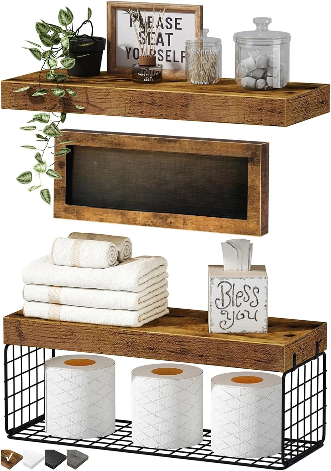 

Bathroom Shelves Over Toilet - Paper Storage Wall Mounted Farmhouse Decor Decorations Aesthetic Sign Small Floating Shelf