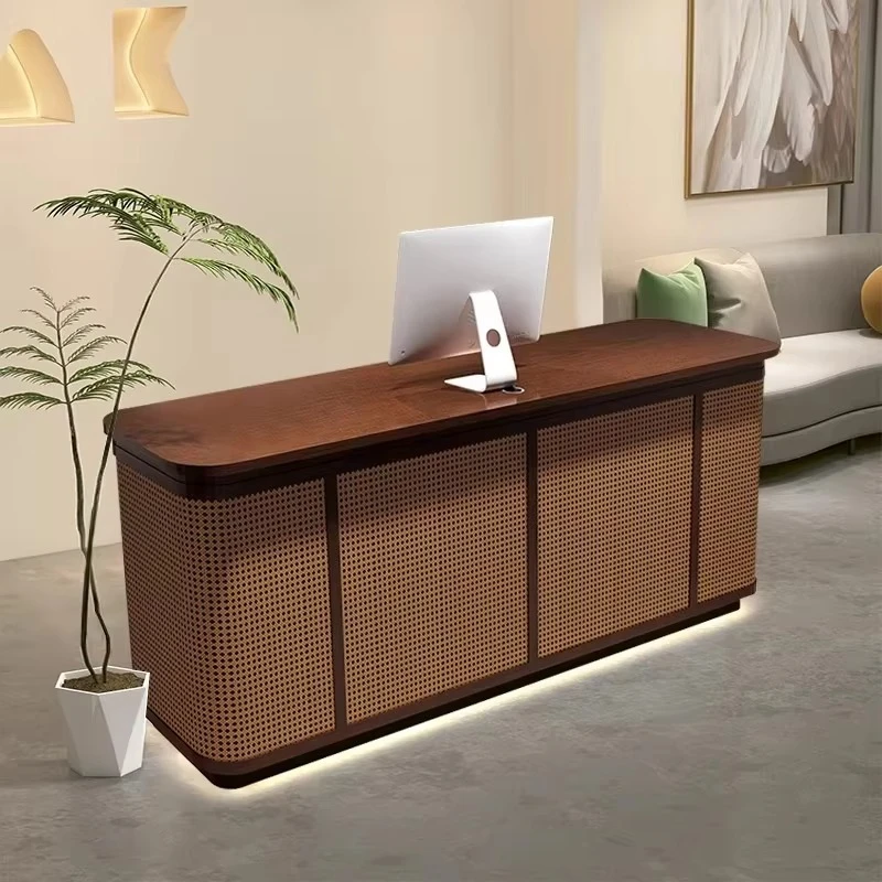 &c Salon Station Retail  Reception Desk Japanese Style Rattan Counter