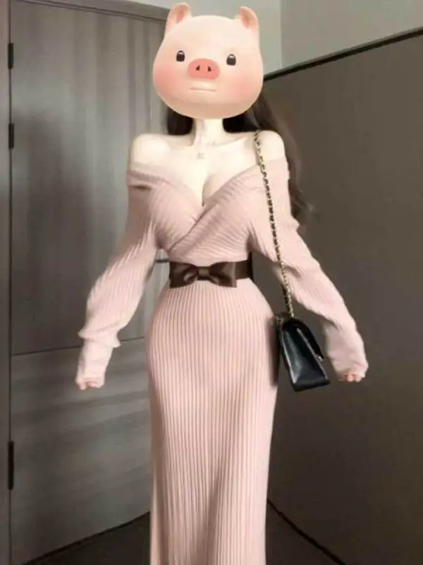 

Трикотажное платье Ele V-Ne, облегающая длинная юбка с запахом, Sli Agel, уникальный дизайн, зимняя мода, женское платье