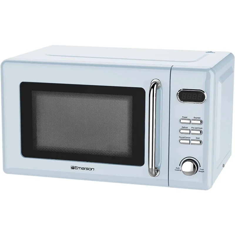 

Retro Compact Countertop Microwave Oven with Button Control, LED Display, 700W 5 Power Levels, 8 Auto Menus, Child Safe Lock