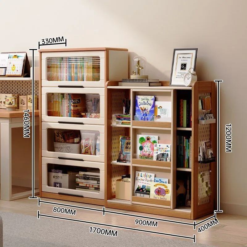 Preferred  room bookshelf shelf, floor-to-ceiling solid wood picture book shelf, sliding door bookcase, baby reading
