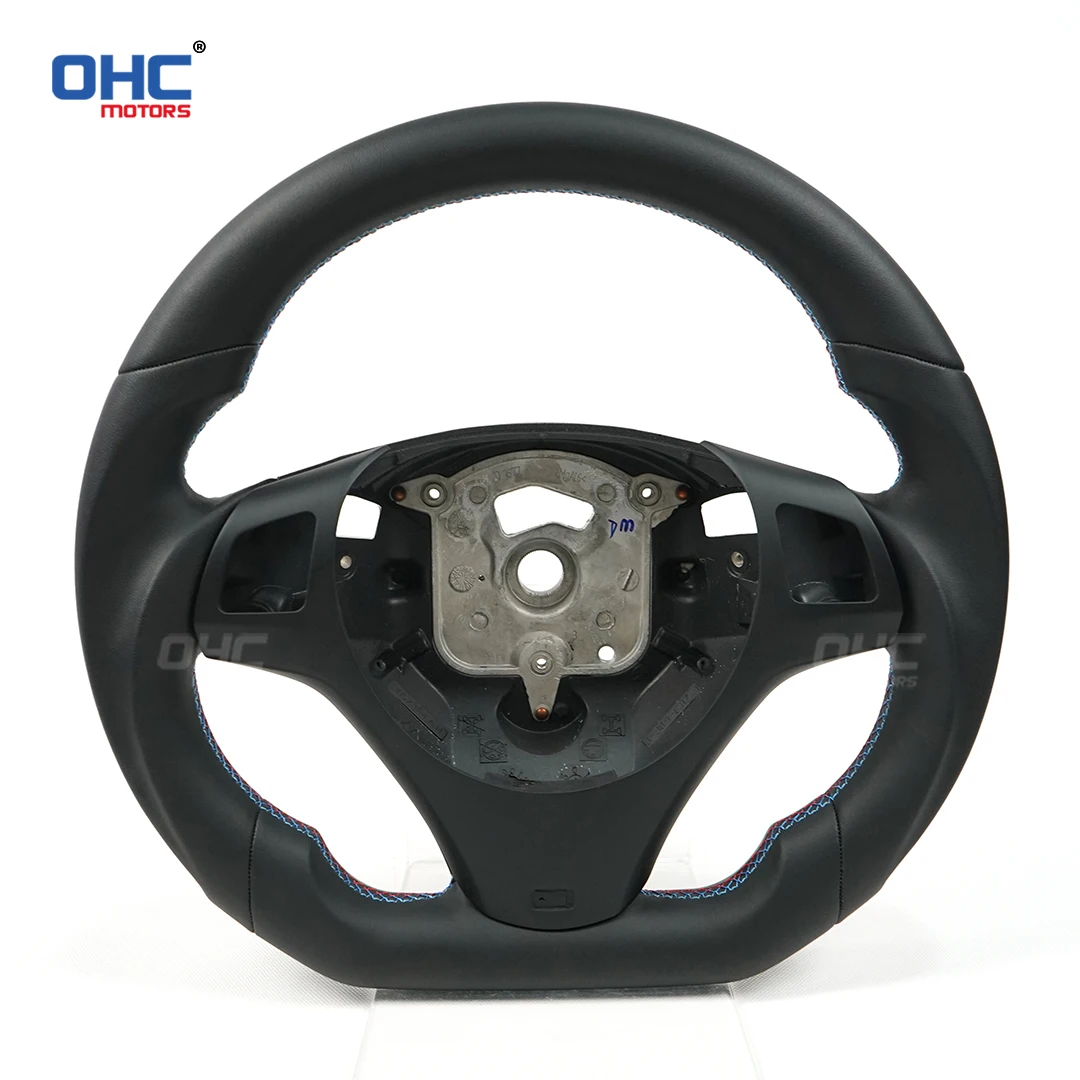 OHC For BMW E90 Flat leather custom steering wheel Tri-color stitching No Airbag