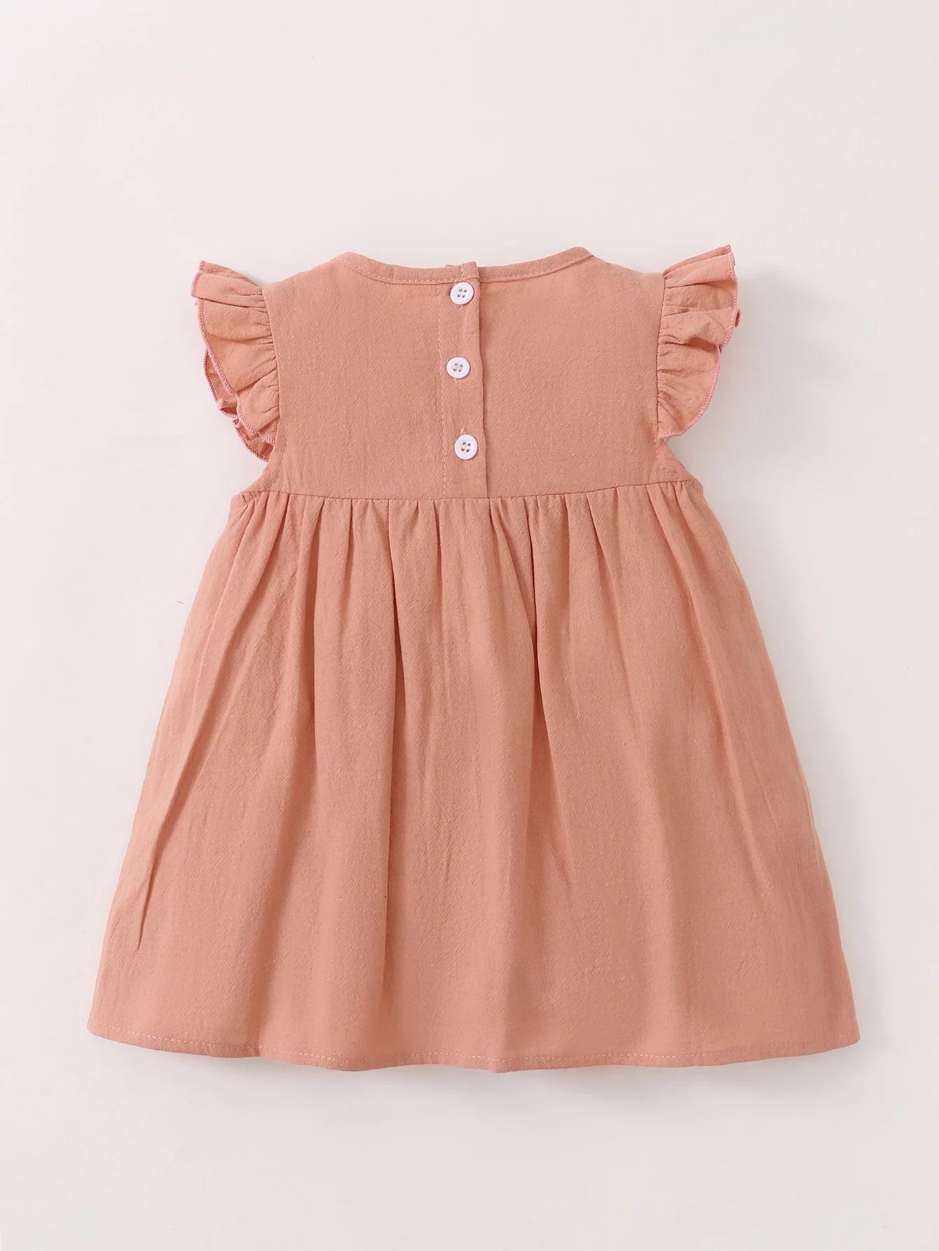 Summer Baby Girls Flying Sleeve Short Sleeve Solid Color Simple Dress Cute Wind Round Neck Design Feeling Pleated Small Skirt