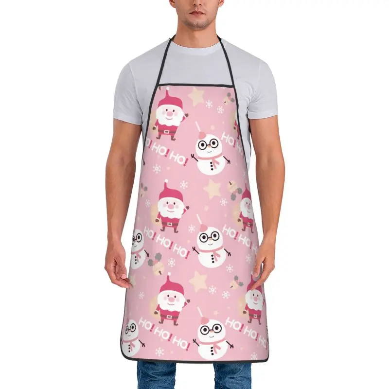 Cartoon Christmas Santa Apron with 2 Pockets Women Men Waterproof Kitchen Cooking Bib Aprons Animals Elk deer snowman Aprons