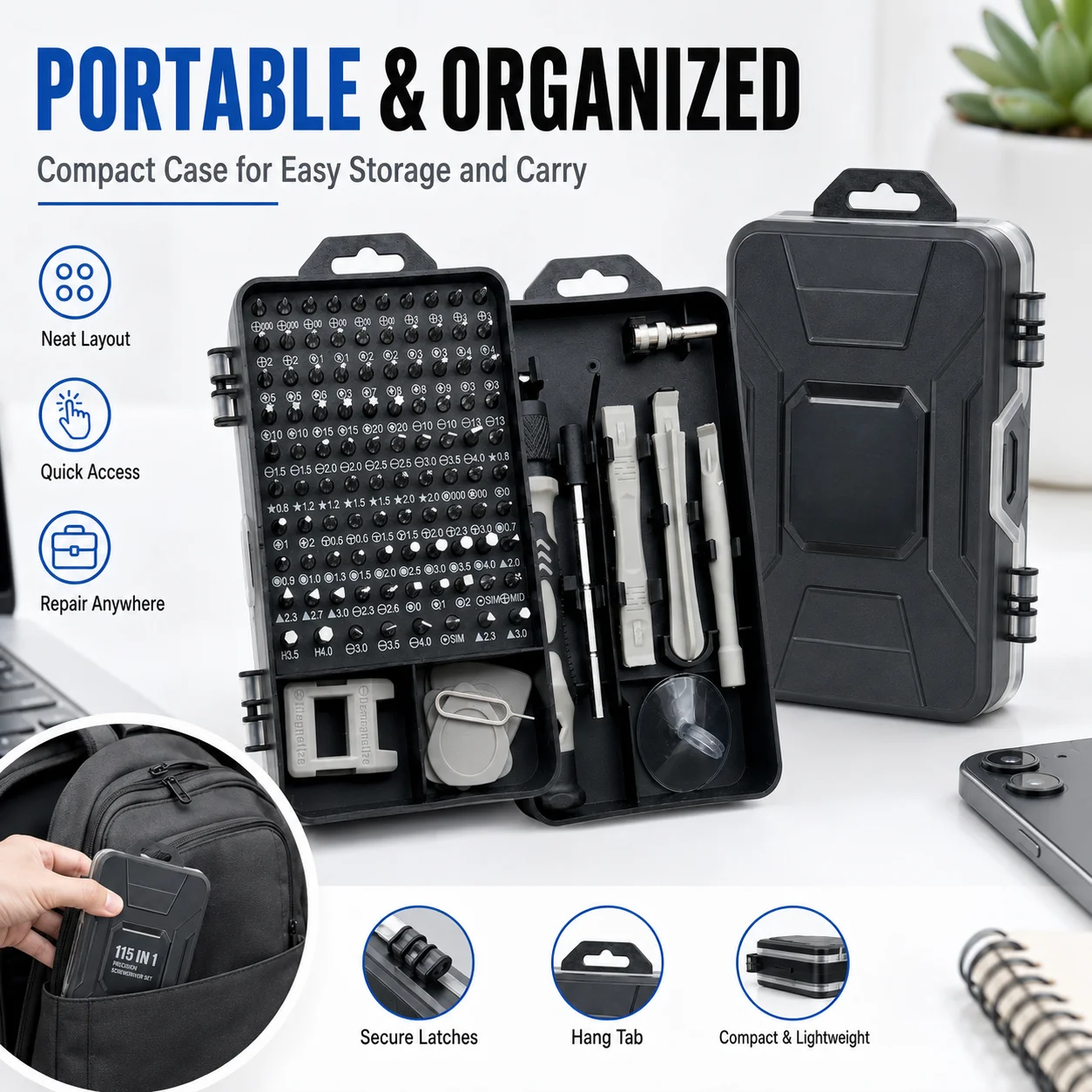 115 in 1 Magnetic Precision Screwdriver Set, Electronics Repair Tool Kit for Phone Laptop PC, Nut Driver Bits DIY Repair