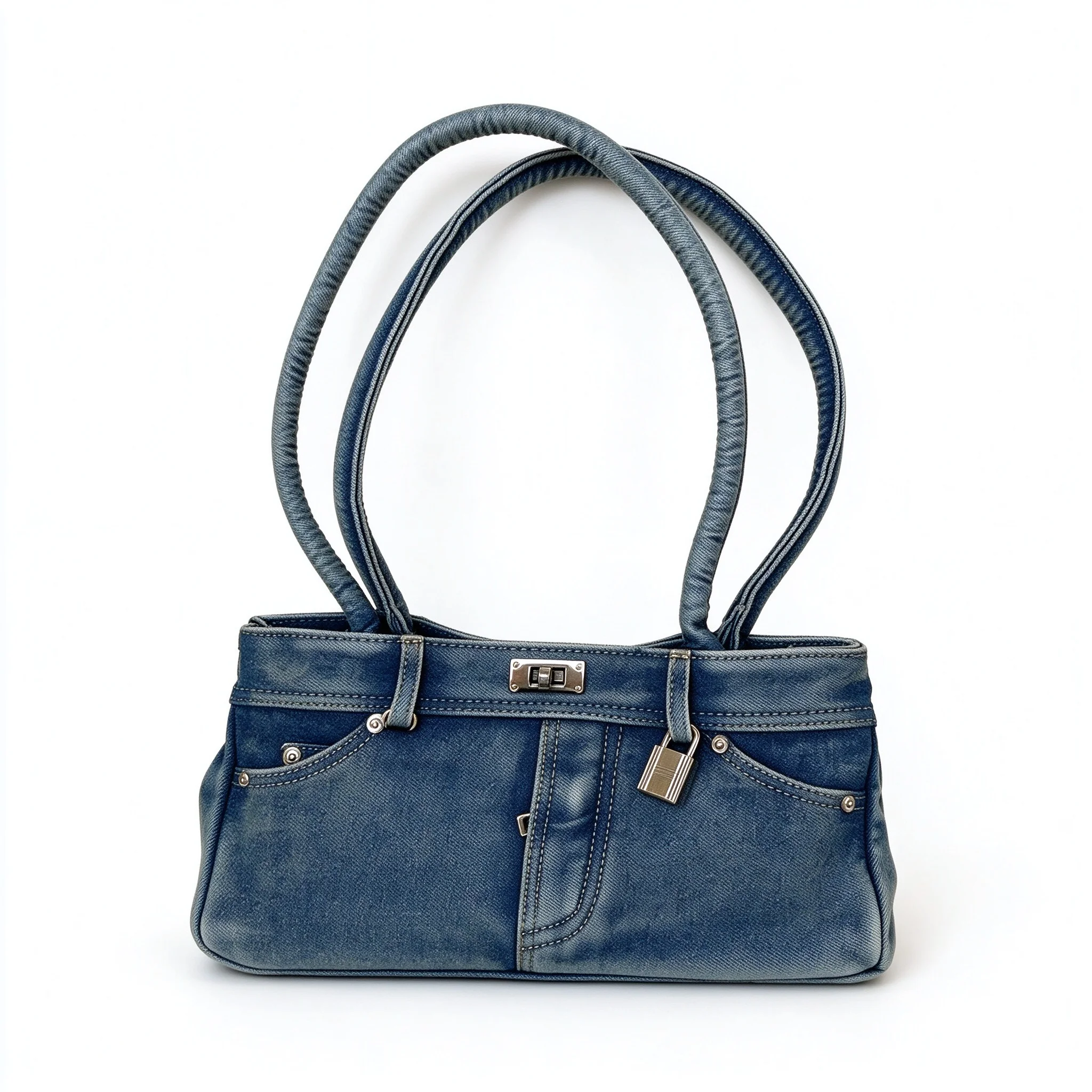 Black Dark Light blue Y2K Washed Denim Multi-Pocket Shoulder Bag Punk Street Underarm Crossbody Handbag Purse Commute for Women