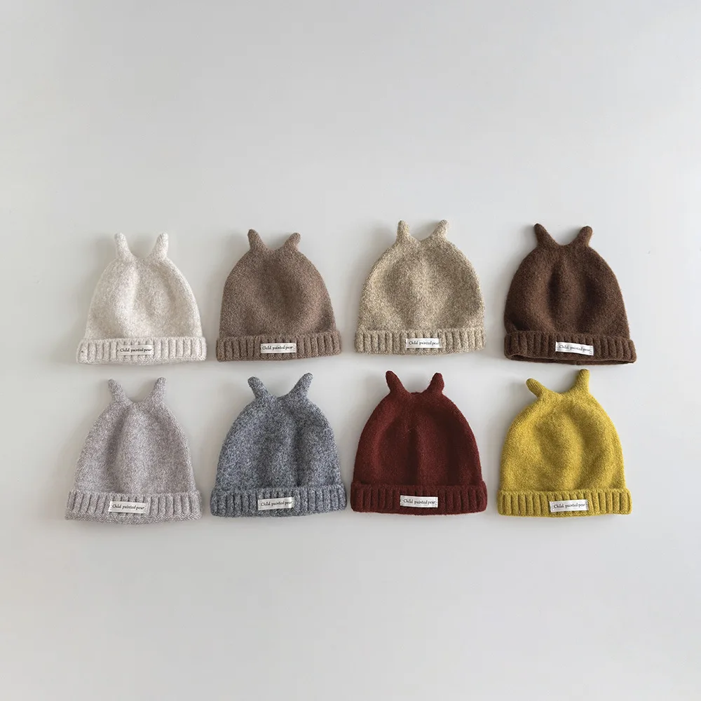 

Autumn Winter Baby Beanies Letter Pattern Kids Boys Girls Knitted Hats Soft Warm Children Ear Protection Caps